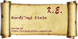 Korényi Etele névjegykártya